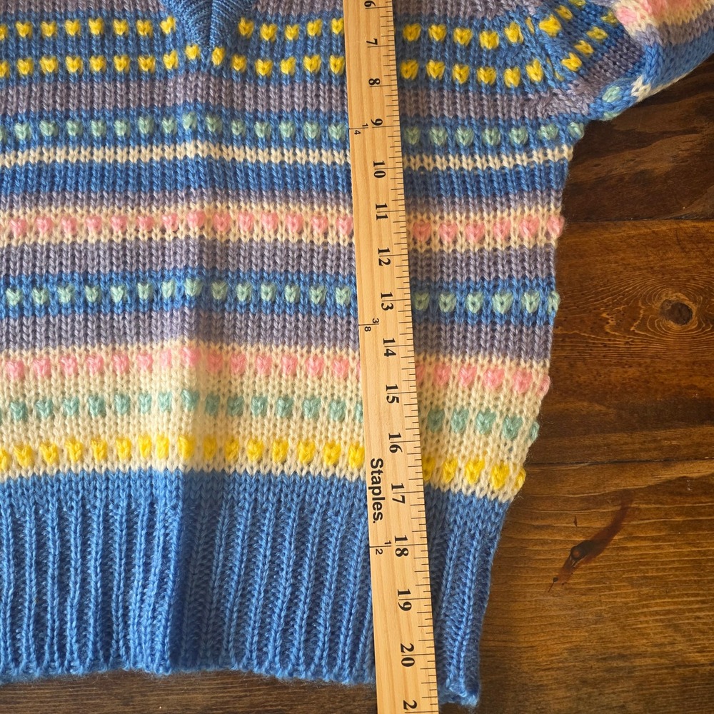 Montgomery Ward Womens Medium Striped Knit V Neck Acrylic Sweater Blue Pastel - Picture 3 of 6